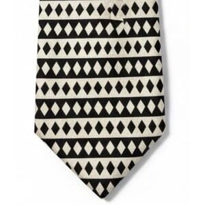 Vintage Tongue Tied Tom McLellon Silk Tie Geometric Black Cream